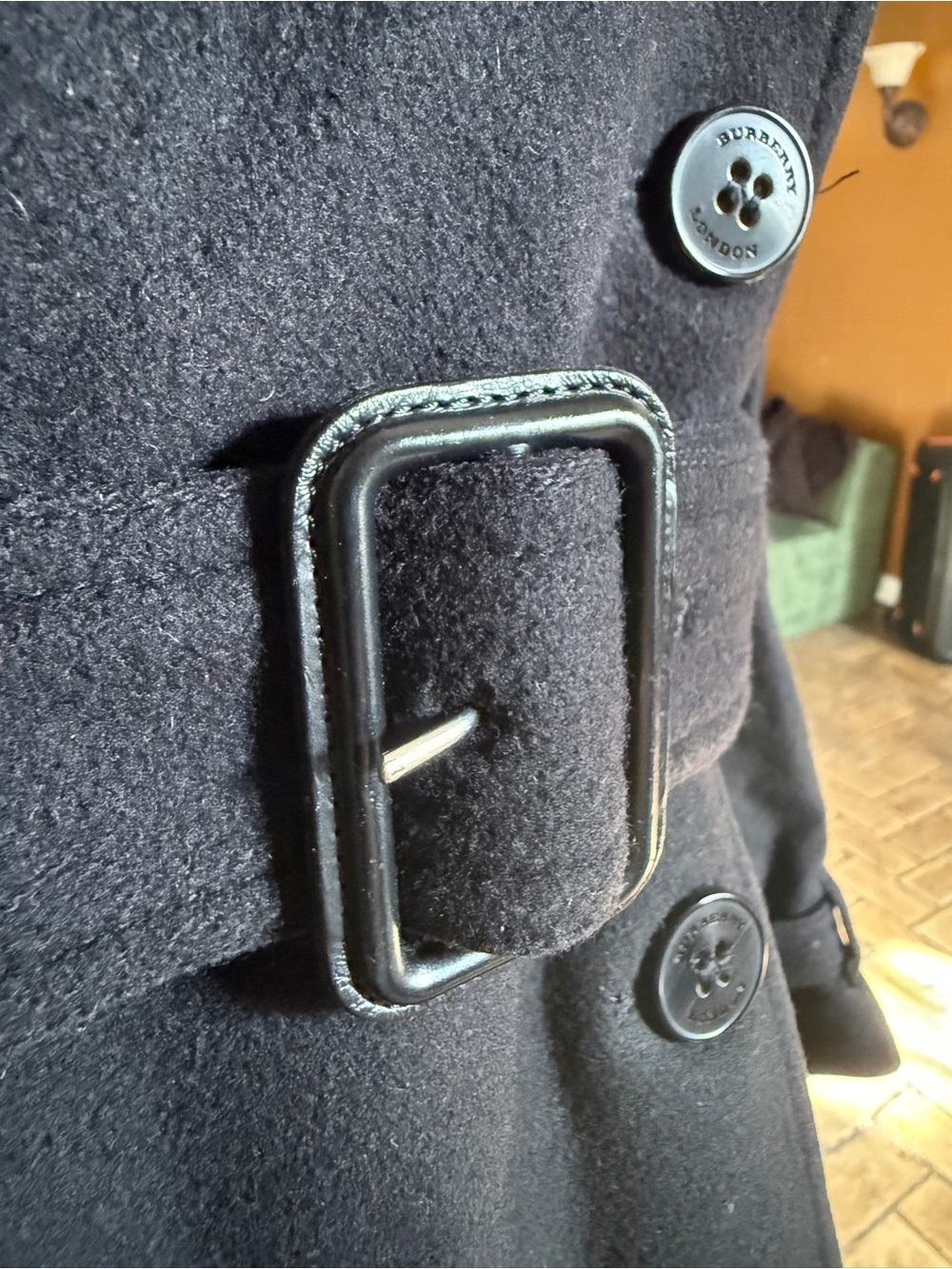 Burberry Black Double-Breasted Wool Trench Coat with Belt - Picture 5 of 11